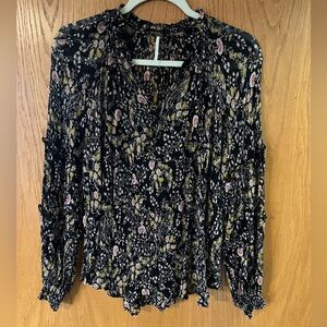 Free People Black Floral Blouse